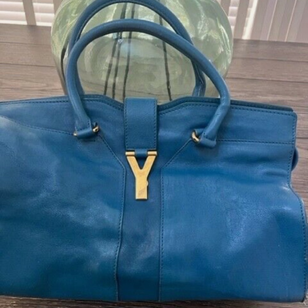 Authentic pre-owned YSL Cabas Chyc Classique Blue Calf Leather Tote